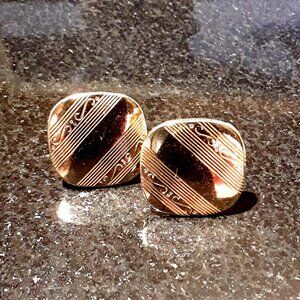 Vintage Anson Cufflinks Gold tone Diagonal Etching